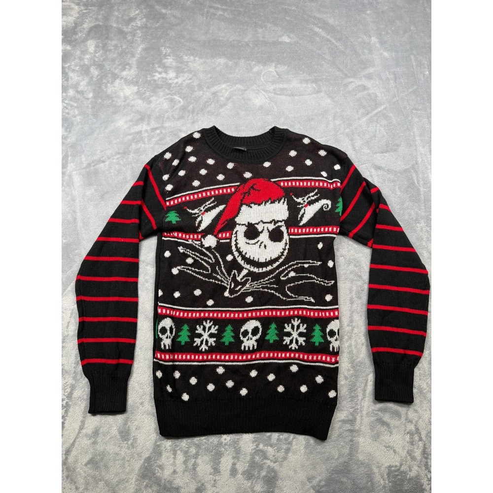 Disney Nightmare Before Christmas Sweater Women Small 3-5 Black Jack Skellington